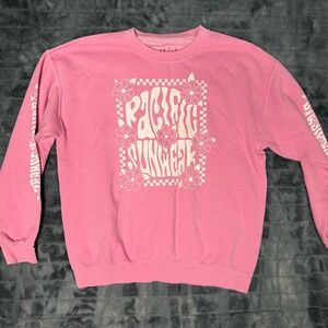 PacSun PS / LA Pink Graphic Crewneck Sweatshirt Floral Checkered Mens Medium